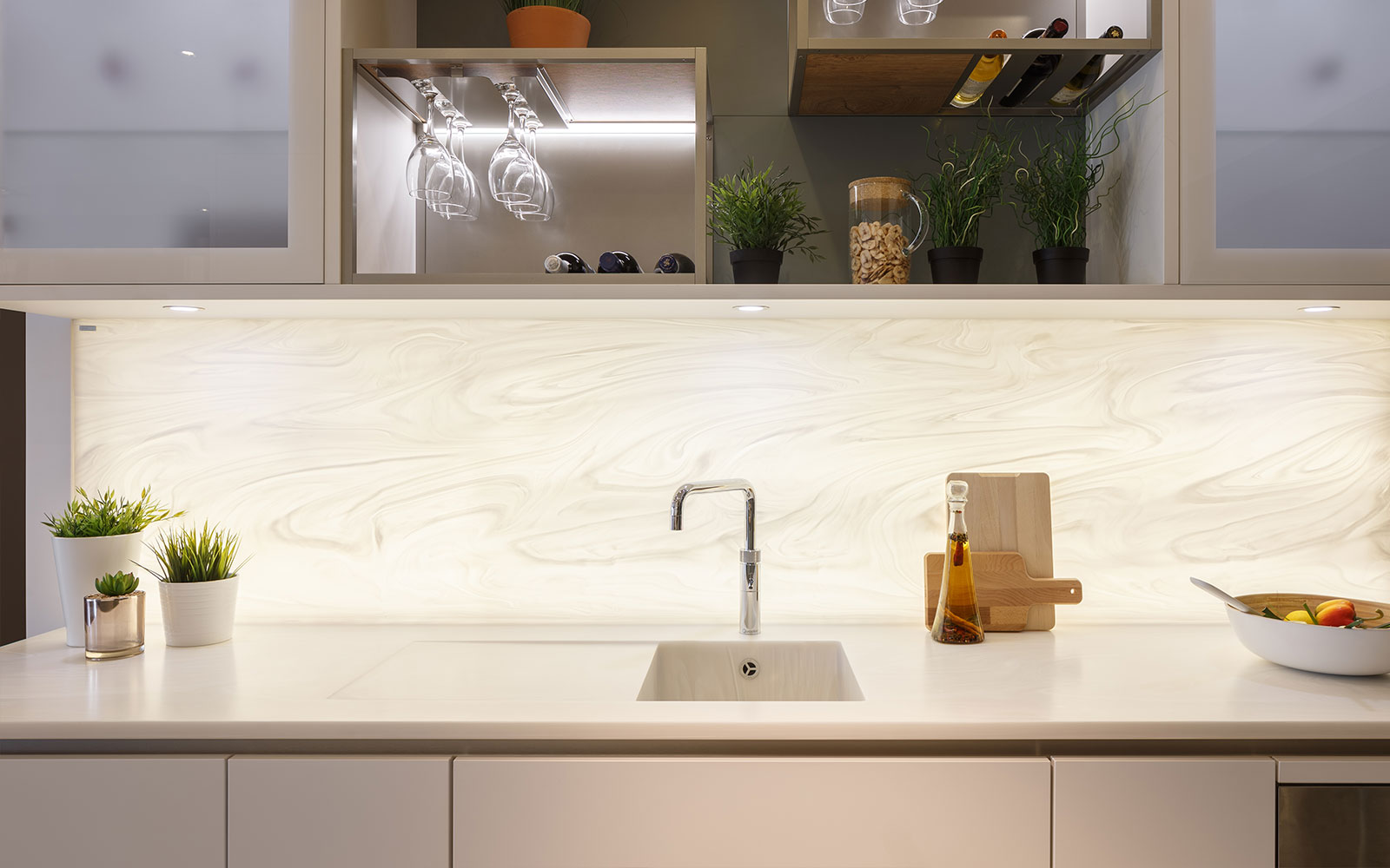 Backlit splashback on display Leeds