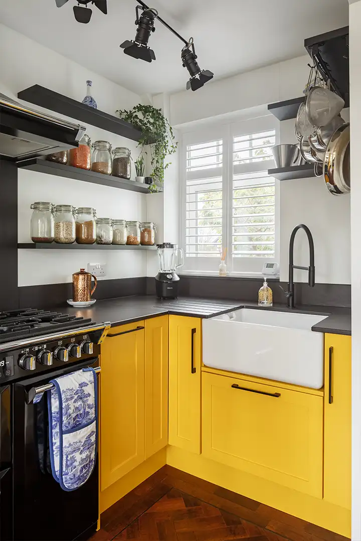 belfast sink yellow kitchen